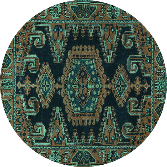 Round Persian Turquoise Traditional Rug, tr1785turq