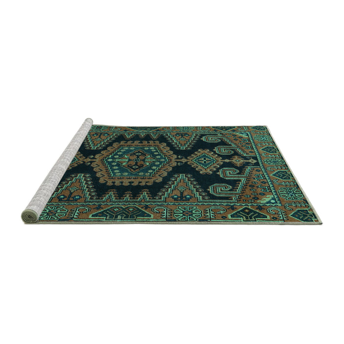 Sideview of Machine Washable Persian Turquoise Traditional Area Rugs, wshtr1785turq