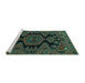 Sideview of Machine Washable Persian Turquoise Traditional Area Rugs, wshtr1785turq