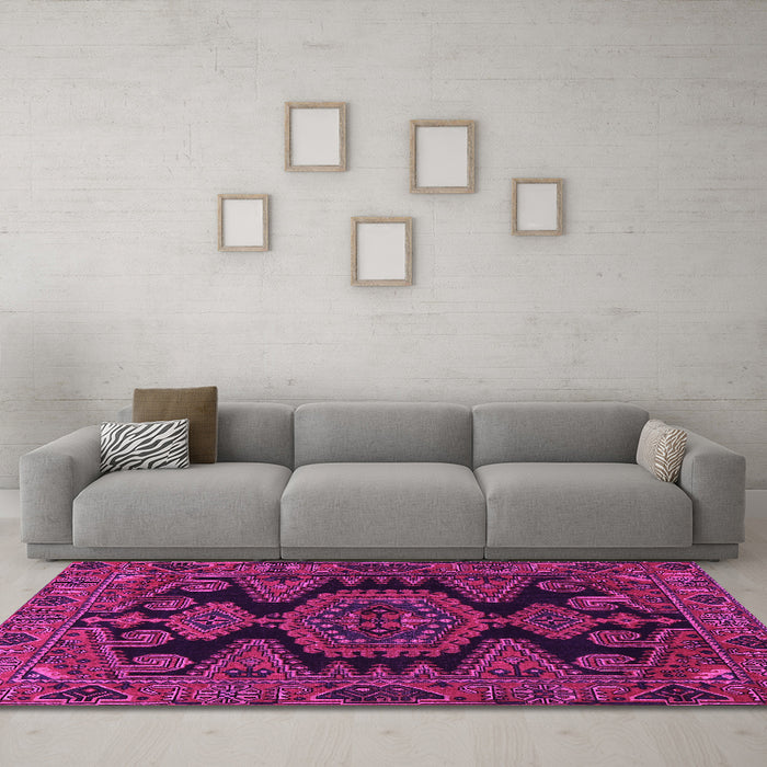 Machine Washable Persian Pink Traditional Rug in a Living Room, wshtr1785pnk