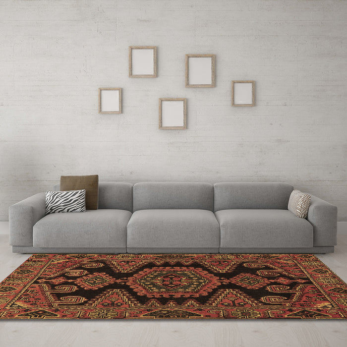 Machine Washable Persian Brown Traditional Rug in a Living Room,, wshtr1785brn