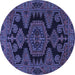 Round Machine Washable Persian Blue Traditional Rug, wshtr1785blu