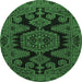 Round Machine Washable Persian Emerald Green Traditional Area Rugs, wshtr1785emgrn
