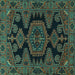 Square Machine Washable Persian Turquoise Traditional Area Rugs, wshtr1785turq