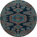 Round Machine Washable Persian Light Blue Traditional Rug, wshtr1785lblu