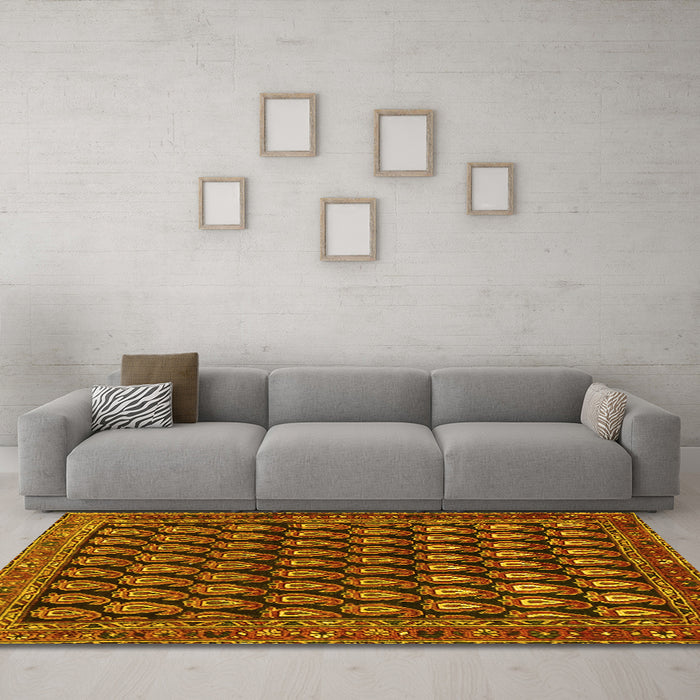 Machine Washable Persian Yellow Traditional Rug in a Living Room, wshtr1786yw