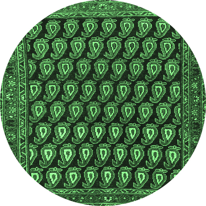 Round Persian Emerald Green Traditional Rug, tr1786emgrn