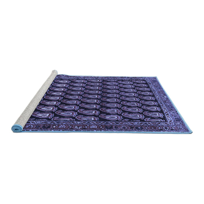 Sideview of Machine Washable Persian Blue Traditional Rug, wshtr1786blu