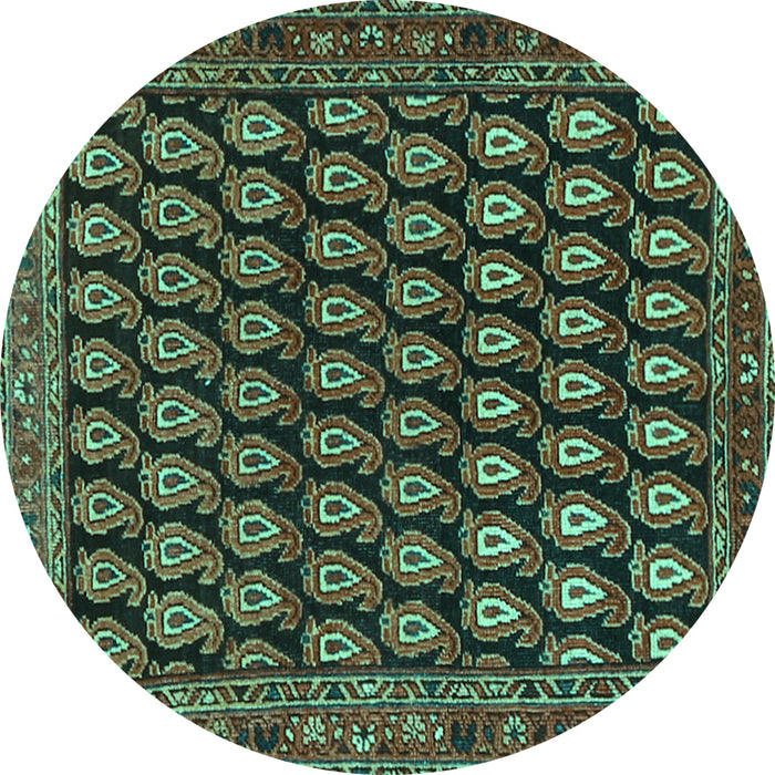Round Machine Washable Persian Turquoise Traditional Area Rugs, wshtr1786turq