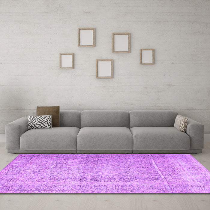 Machine Washable Persian Purple Traditional Area Rugs in a Living Room, wshtr1787pur