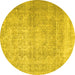 Round Machine Washable Persian Yellow Traditional Rug, wshtr1787yw