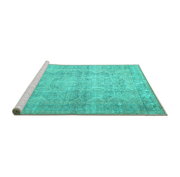 Sideview of Machine Washable Persian Turquoise Traditional Area Rugs, wshtr1787turq
