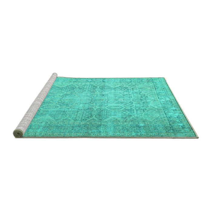 Sideview of Machine Washable Persian Turquoise Traditional Area Rugs, wshtr1787turq