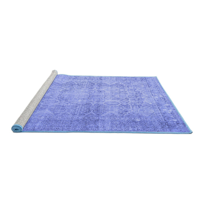 Sideview of Machine Washable Persian Blue Traditional Rug, wshtr1787blu