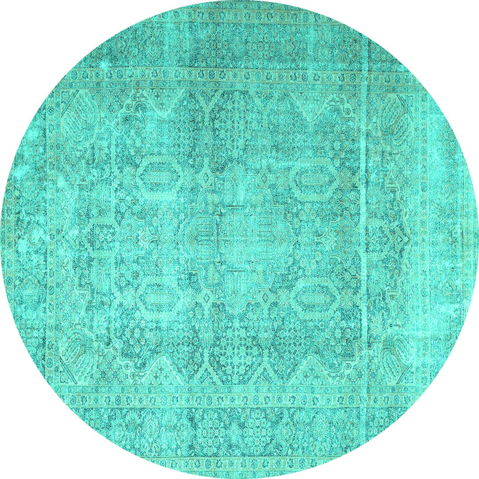 Round Machine Washable Persian Turquoise Traditional Area Rugs, wshtr1787turq