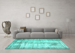 Machine Washable Persian Turquoise Traditional Area Rugs in a Living Room,, wshtr1788turq