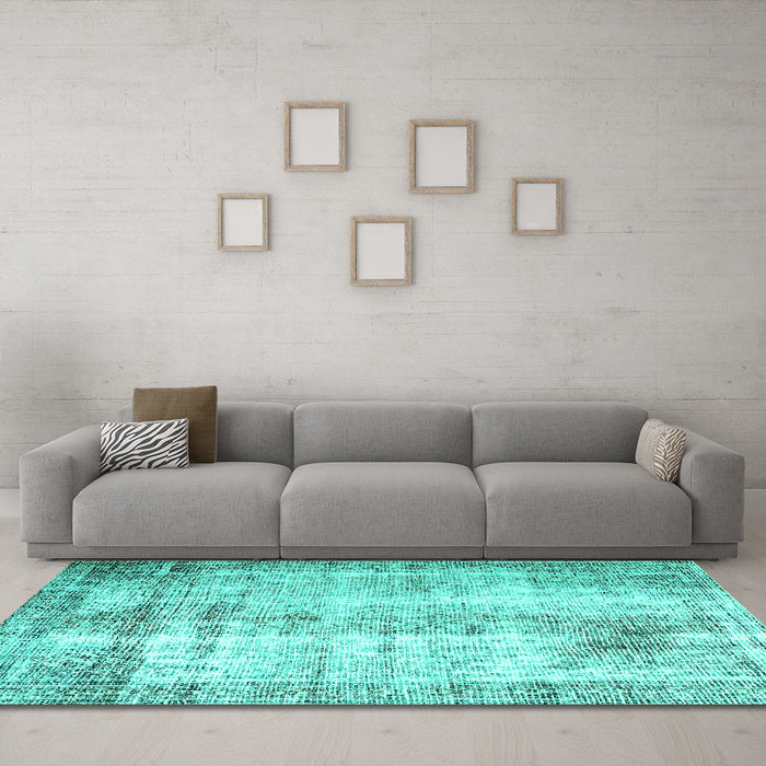 Machine Washable Persian Turquoise Traditional Area Rugs in a Living Room,, wshtr1788turq