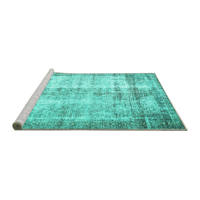 Sideview of Machine Washable Persian Turquoise Traditional Area Rugs, wshtr1788turq