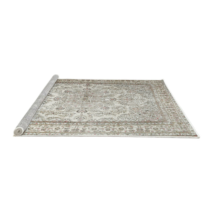 Sideview of Machine Washable Traditional Dark White Beige Rug, wshtr1789