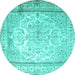 Round Persian Turquoise Traditional Rug, tr1789turq