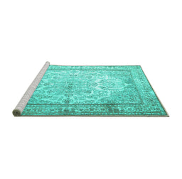 Sideview of Machine Washable Persian Turquoise Traditional Area Rugs, wshtr1789turq