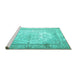 Sideview of Machine Washable Persian Turquoise Traditional Area Rugs, wshtr1789turq