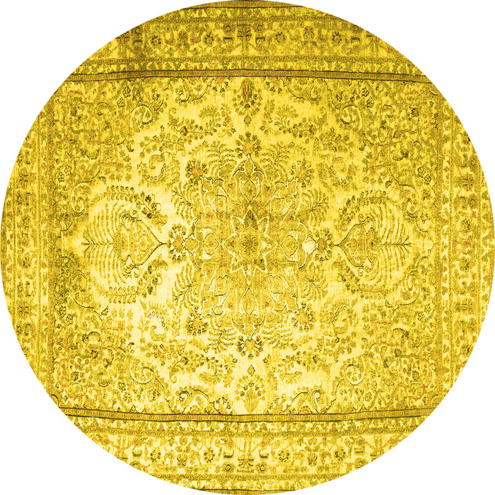 Round Machine Washable Persian Yellow Traditional Rug, wshtr1789yw