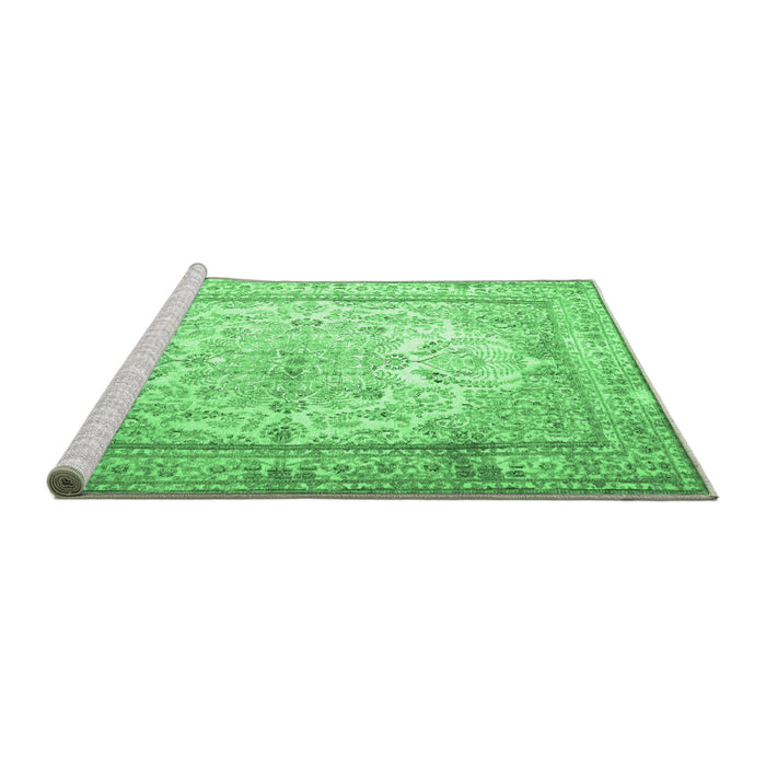 Sideview of Machine Washable Persian Emerald Green Traditional Area Rugs, wshtr1789emgrn