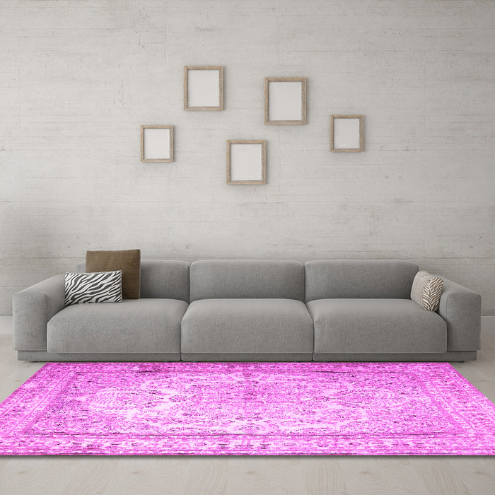Machine Washable Persian Pink Traditional Rug in a Living Room, wshtr1789pnk
