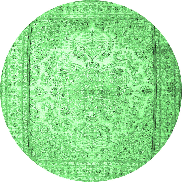 Round Machine Washable Persian Emerald Green Traditional Area Rugs, wshtr1789emgrn