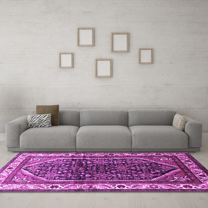 Machine Washable Persian Purple Traditional Area Rugs in a Living Room, wshtr178pur