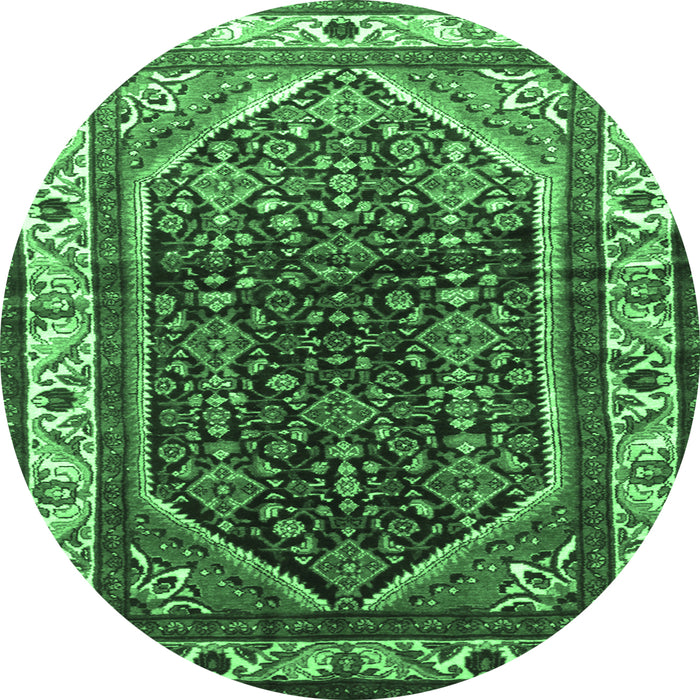 Round Persian Emerald Green Traditional Rug, tr178emgrn