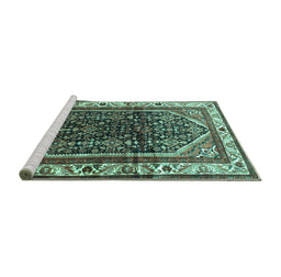 Sideview of Machine Washable Persian Turquoise Traditional Area Rugs, wshtr178turq