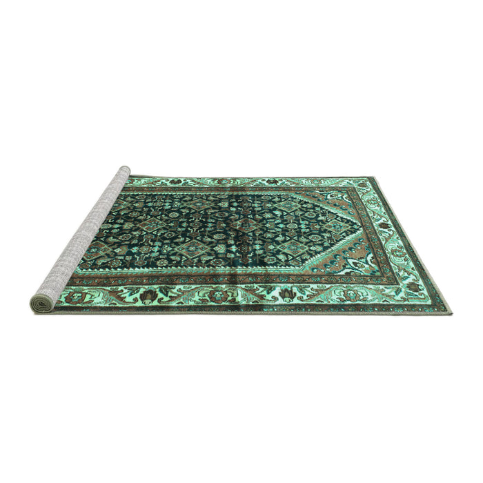Sideview of Machine Washable Persian Turquoise Traditional Area Rugs, wshtr178turq