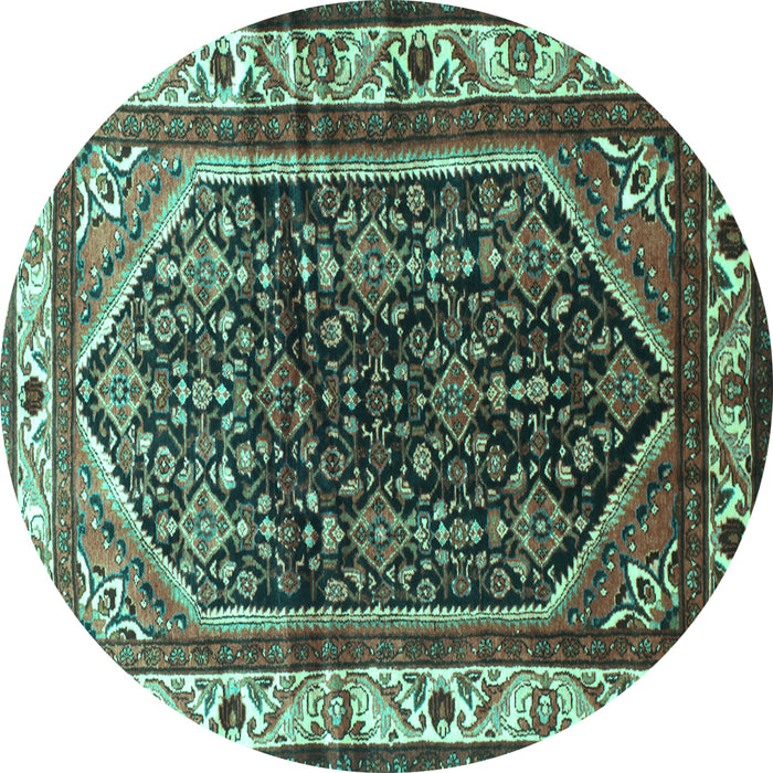Round Machine Washable Persian Turquoise Traditional Area Rugs, wshtr178turq