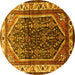 Round Persian Yellow Traditional Rug, tr178yw