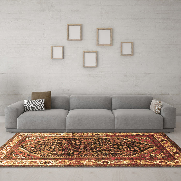 Machine Washable Persian Brown Traditional Rug in a Living Room,, wshtr178brn