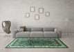 Machine Washable Persian Turquoise Traditional Area Rugs in a Living Room,, wshtr178turq