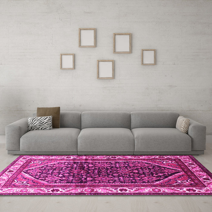 Machine Washable Persian Pink Traditional Rug in a Living Room, wshtr178pnk