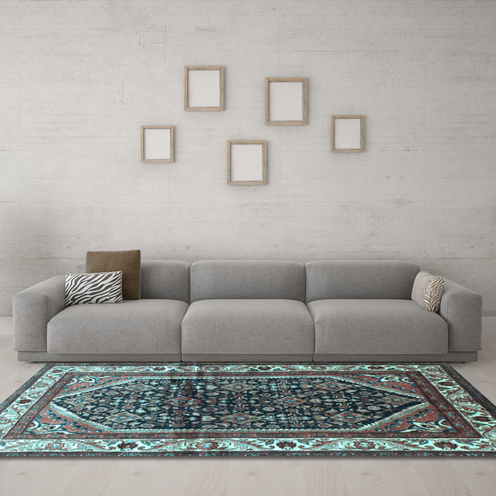 Machine Washable Persian Light Blue Traditional Rug in a Living Room, wshtr178lblu