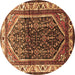 Round Persian Brown Traditional Rug, tr178brn