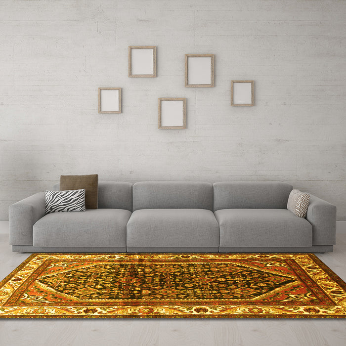Machine Washable Persian Yellow Traditional Rug in a Living Room, wshtr178yw