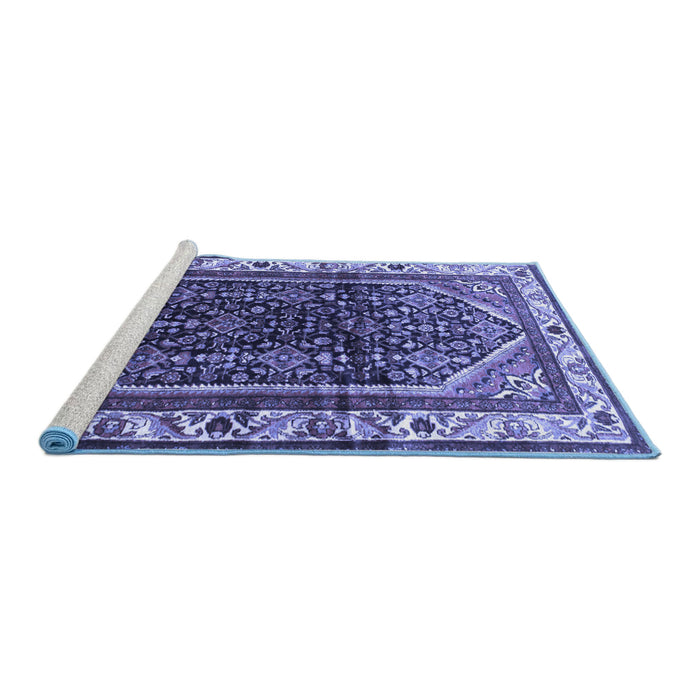 Sideview of Machine Washable Persian Blue Traditional Rug, wshtr178blu
