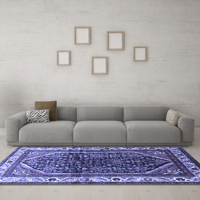 Machine Washable Persian Blue Traditional Rug in a Living Room, wshtr178blu