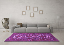 Machine Washable Persian Purple Traditional Area Rugs in a Living Room, wshtr1790pur