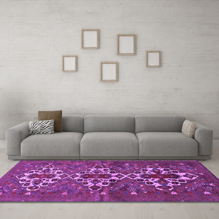 Machine Washable Persian Purple Traditional Area Rugs in a Living Room, wshtr1790pur