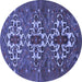 Round Machine Washable Persian Blue Traditional Rug, wshtr1790blu