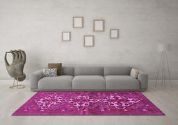 Machine Washable Persian Pink Traditional Rug in a Living Room, wshtr1790pnk