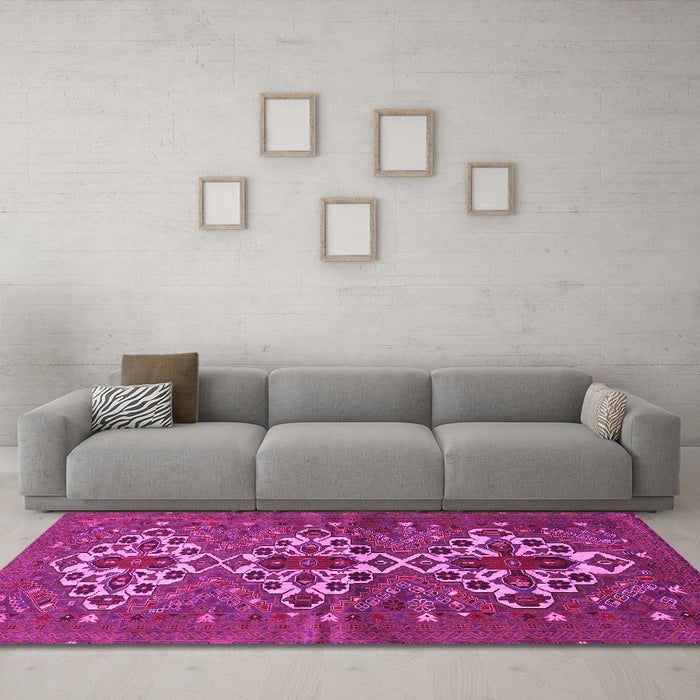 Machine Washable Persian Pink Traditional Rug in a Living Room, wshtr1790pnk