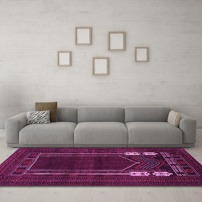 Machine Washable Persian Pink Traditional Rug in a Living Room, wshtr1791pnk